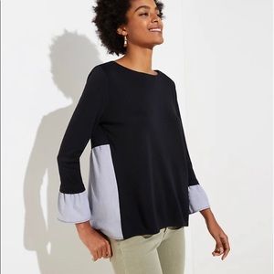 Ann Taylor LOFT Striped Mixed Media Swing Blouse -Size Small